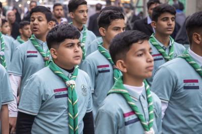 وصول العناصر الكشفية إلى العتبة العباسية للمشاركة في حفل ختام برامج جمعية كشافة الكفيل