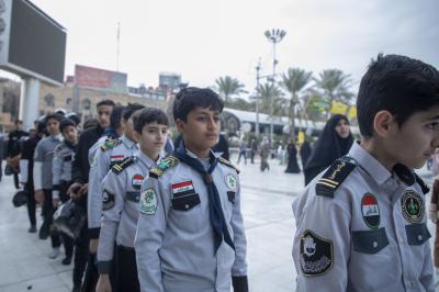 وصول العناصر الكشفية إلى العتبة العباسية للمشاركة في حفل ختام برامج جمعية كشافة الكفيل