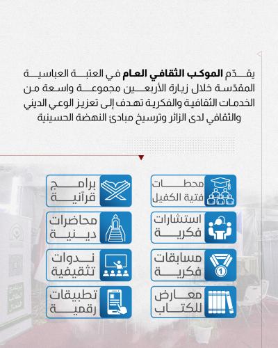 فعاليات وأنشطة متعددة للموكب الثقافي العام في زيارة الأربعين 