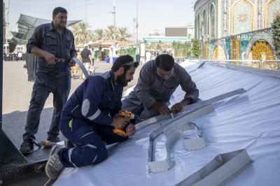ملاكات العتبة العباسية المقدسة تباشر تجهيز منصة مهرجان رحمة للعالمين الدولي الأول