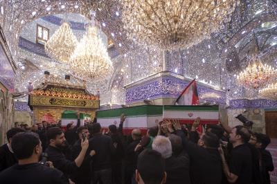 العتبة العباسية المقدسة تشهد مراسم تشييع جثامين عائلة السيد الشهيد علي الخامنئي (رضوان الله عليه)