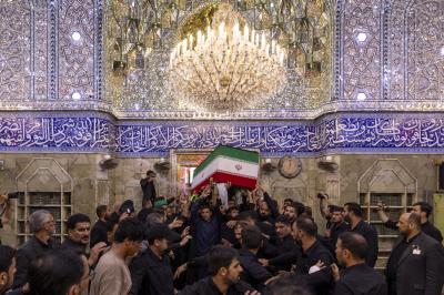 العتبة العباسية المقدسة تشهد مراسم تشييع جثامين عائلة السيد الشهيد علي الخامنئي (رضوان الله عليه)