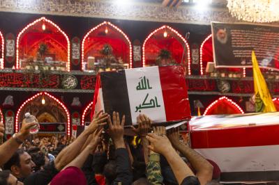 تشييع عدد من شهداء الحشد الشعبي في صحن مرقد أبي الفضل العباس (عليه السلام)