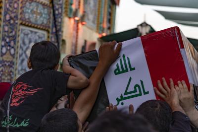 تشييع عدد من شهداء الحشد الشعبي في صحن مرقد أبي الفضل العباس (عليه السلام)