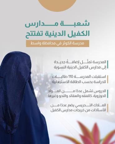 شعبة مدارس الكفيل الدينية تفتتح مدرسة الكوثر في محافظة واسط