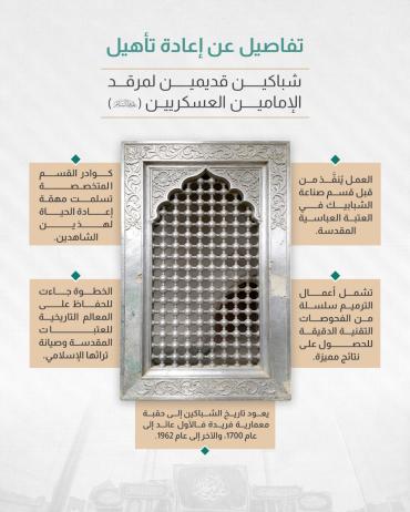 تفاصيل عن إعادة تأهيل شباكين قديمين لمرقد الإمامين العسكريين (عليهما السلام)