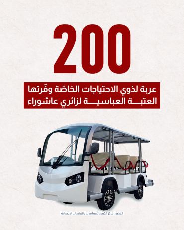 200 عربة لذوي الاحتياجات الخاصّة وفّرتها العتبة العباسية لزائري عاشوراء