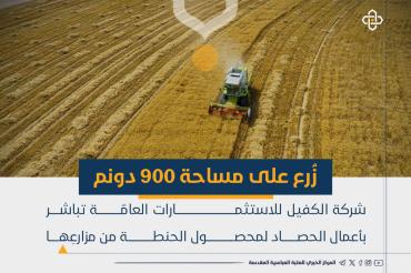 شركة الكفيل للاستثمـارات العامة تباشر بأعمال الحصاد لمحصول الحنطة من مزارعها