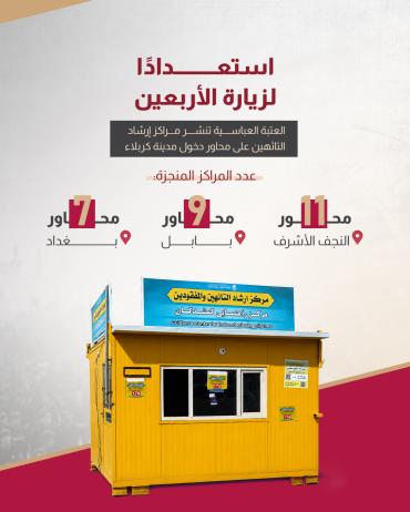 العتبة العباسية تنشر مراكز إرشاد التائهين على محاور دخول مدينة كربلاء