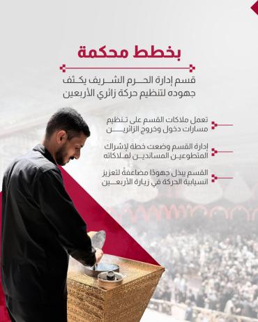  قسم إدارة الحرم الشريف يكثف جهوده لتنظيم حركة زائري الأربعين