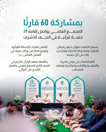 المَجمع العلمي يواصل إقامة 29 ختمة قرآنية في النجف الأشرف