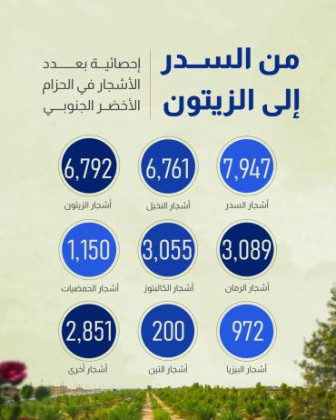 إحصائية بعدد الأشجار في الحزام الأخضر الجنوبي 