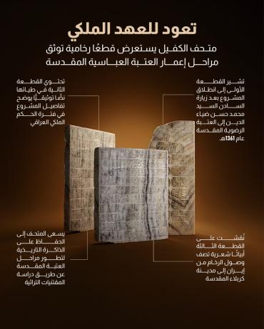 متحف الكفيل يستعرض قطعًا رخامية توثق مراحل إعمار العتبة العباسية المقدسة