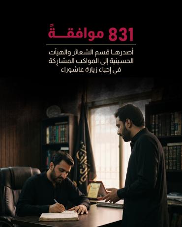 831 موافقة أصدرها قسم الشعائر والهيآت الحسينية إلى المواكب المشاركة في إحياء زيارة عاشوراء.