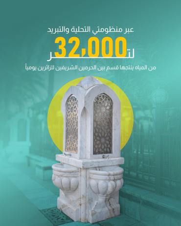 32 ألف لتر من المياه ينتجها قسم بين الحرمين الشريفين للزائرين يومي