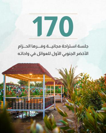 170 جلسة استراحة مجانية وفرها الحزام الأخضر الجنوبي الأول للعوائل في واحاته