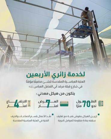 العتبة العباسية المقدسة تنشئ مضيفًا مؤقتًا في شارع قبلة مرقد أبي الفضل العباس (عليه السلام)