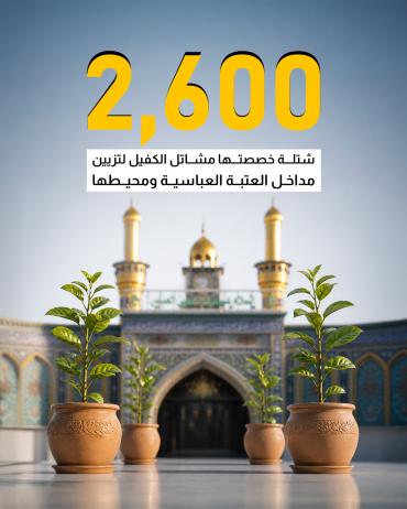 2600 شتلة خصصتها مشاتل الكفيل لتزيين مداخل العتبة العباسية ومحيطها 