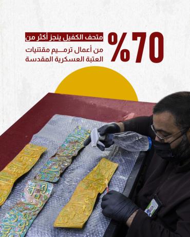 متحف الكفيل ينجز أكثر من 70% من أعمال ترميم مقتنيات العتبة العسكرية المقدسة