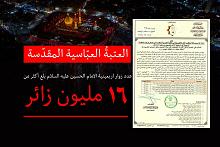 العتبةُ العبّاسية المقدّسة: عددُ زائري أربعينيّة الإمام الحسين (عليه السلام) بلغ أكثر من 16 مليون زائر