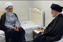 العلّامة السيّد أحمد الصافي يزور آية الله الشيخ بشير النجفي للاطمئنان على صحته