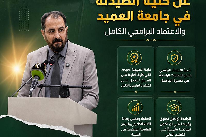عن كلية الصيدلة في جامعة العميد والاعتماد البرامجي الكامل