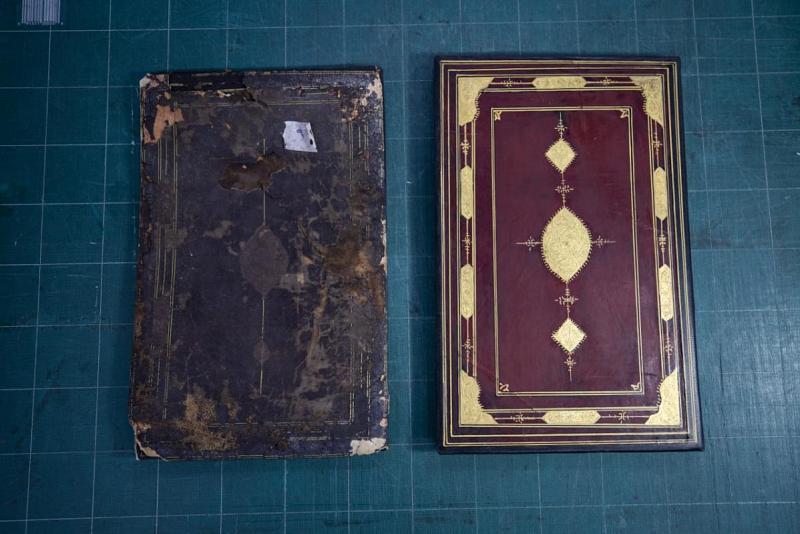 قسم الشؤون الفكرية والثقافية يرمم مصحفاً نفيساً