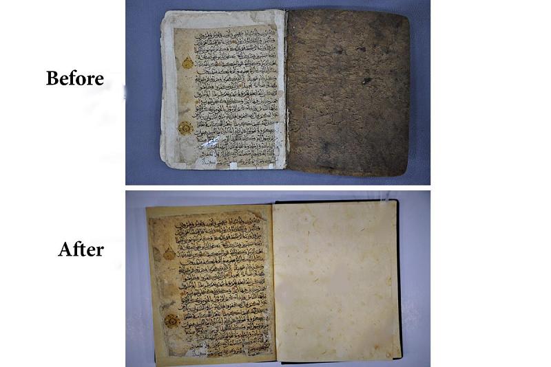 تفاصيلُ هامّة لترميم مصحفٍ نادرٍ يعود تاريخُه للقرن السادس للهجرة