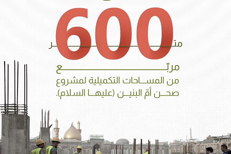 استكمال صبّ 600 م مربّع من المساحات التكميلية لمشروع صحن أمّ البنين (عليها السلام).