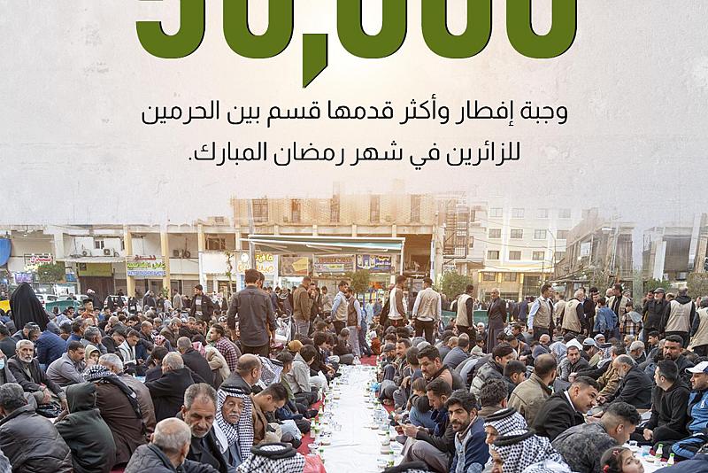 50 ألف وجبة إفطار وأكثر قدمها قسم بين الحرمين للزائرين في شهر رمضان المبارك.