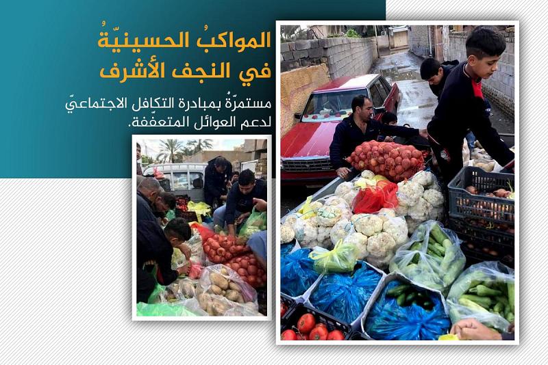 المواكبُ الحسينيّةُ في النجف الأشرف مستمرّةٌ بمبادرة التكافل الاجتماعيّ لدعم العوائل المتعفّفة