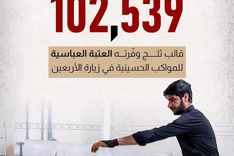 102539 قالب ثلج وفّرته العتبة العباسية للمواكب الحسينية في زيارة الأربعين