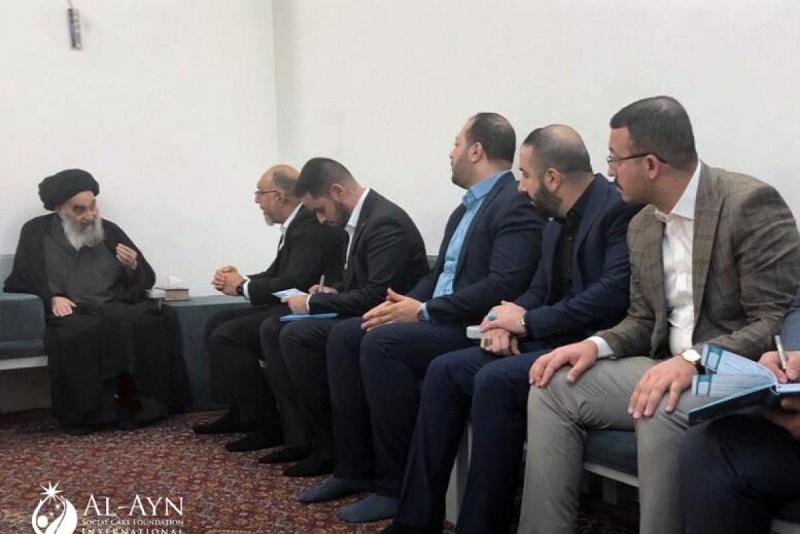 سماحة المرجع الأعلى يستقبل وفداً من مؤسسة العين للرعاية الاجتماعية