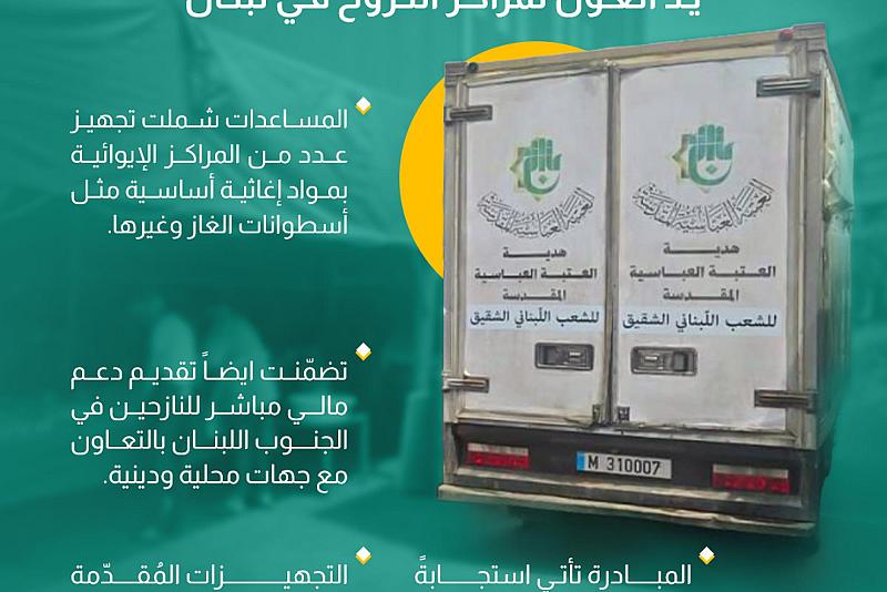 العتبة العباسية المقدسة تمدّ يد العون لمراكز النزوح في لبنان 