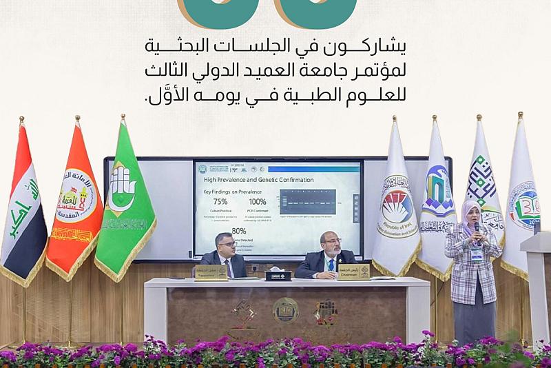 60 باحثًا يشاركون في الجلسات البحثية لمؤتمر جامعة العميد الدولي الثالث للعلوم الطبية في يومه الأوَّل.