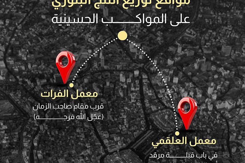 العتبة العباسية تحدد موقعين لتوزيع الثلج البلوري على المواكب الحسينية 