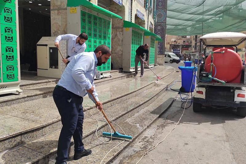 الشؤون الخدمية: عملنا مستمر على مدار الساعة لتنظيف الشوارع المحيطة بمرقد أبي الفضل العباس (عليه السلام)