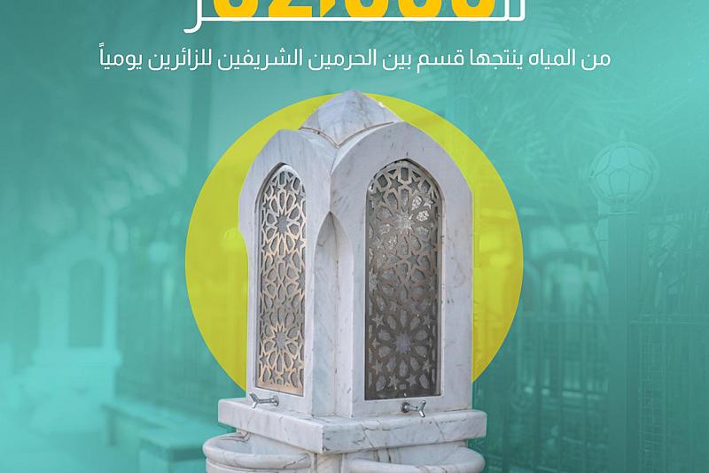 32 ألف لتر من المياه ينتجها قسم بين الحرمين الشريفين للزائرين يومي