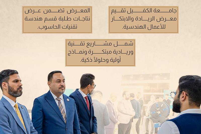 جامعة الكفيل تقيم معرض للأعمال الهندسية ضمن أسبوع الريادة العالمي. 