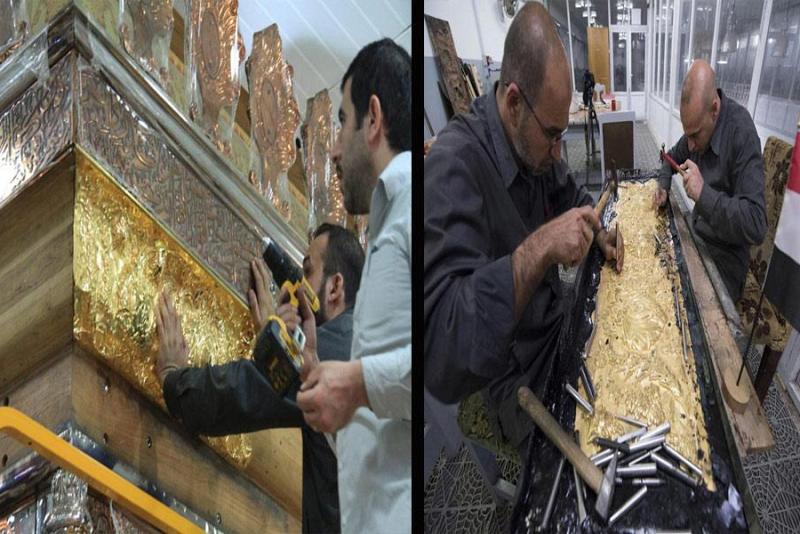 إتمام تصنيع (الافريز) الزخرفيّ لشبّاك أبي الفضل العباس(عليه السلام) ومراحل تركيبه تُوشك على الانتهاء..