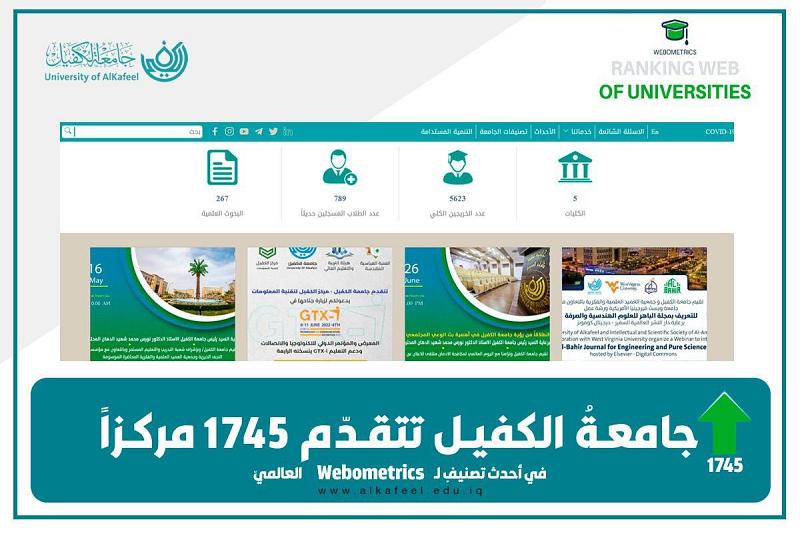 جامعةُ الكفيل تتقدّم 1745 مركزاً في أحدث تصنيفٍ لـ Webometrics العالمي
