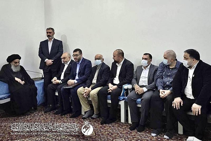 المرجع الدينيّ الأعلى السيد علي السيستاني يستقبل أعضاء المؤتمر الدوليّ لمؤسّسة العين للرعاية الاجتماعية