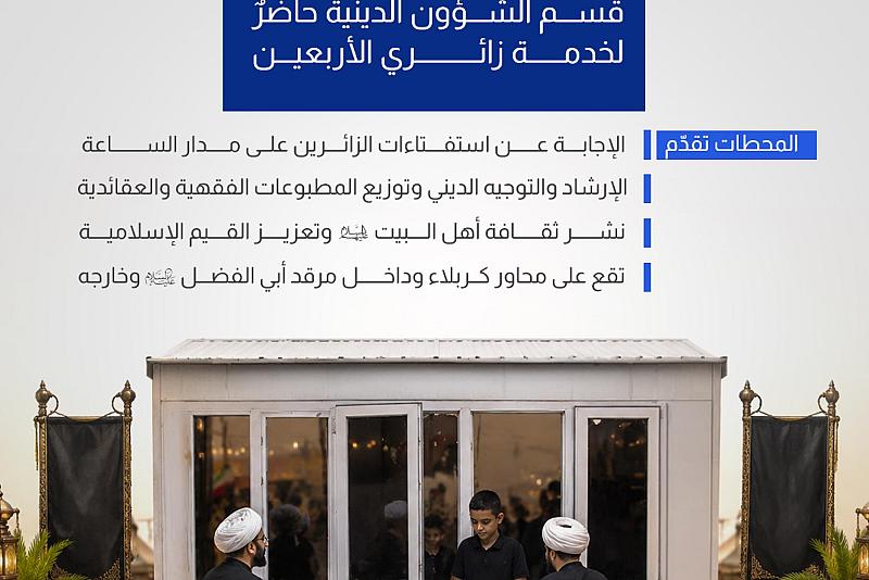  قسم الشؤون الدينية حاضرٌ لخدمة زائري الأربعين