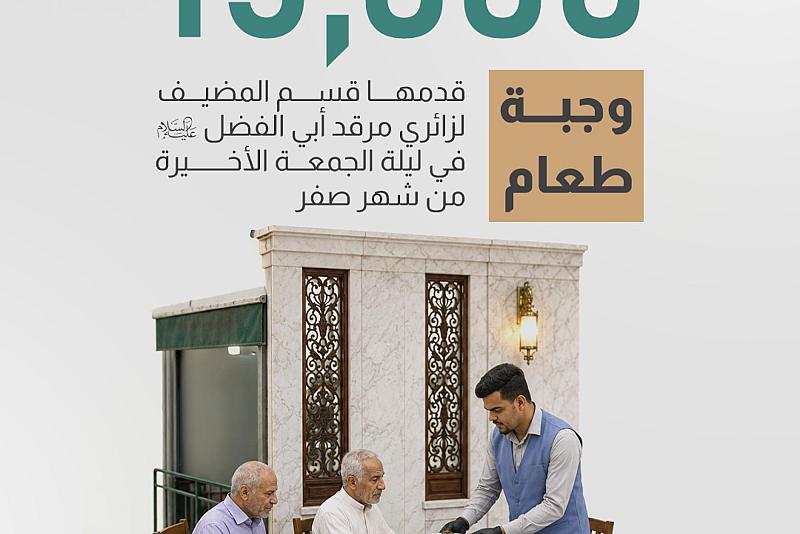 15،000 وجبة طعام قدمها قسم المضيف لزائري مرقد أبي الفضل (عليه السلام) في ليلة الجمعة الأخيرة من شهر صفر.