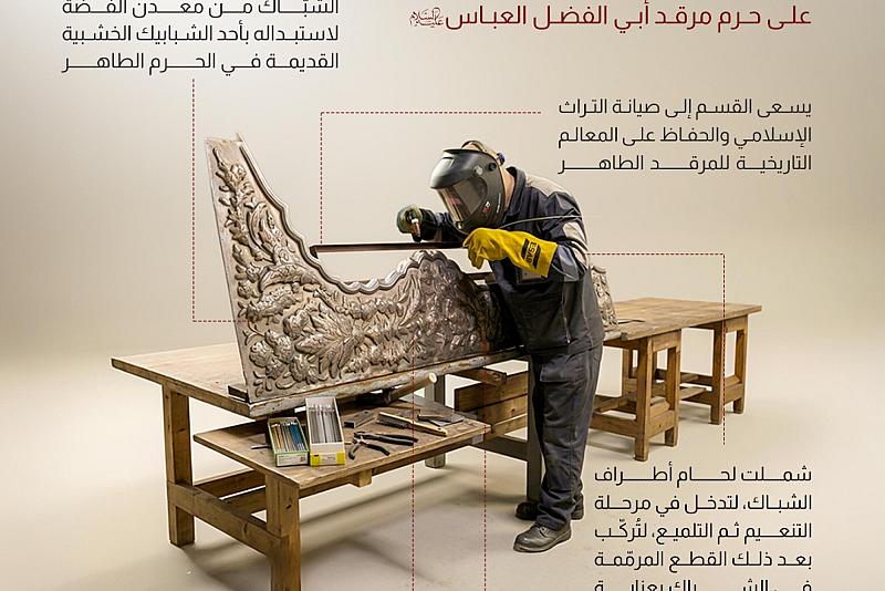 إنجاز 80‎ % من أعمال تصنيع إحدى النوافذ المطلّة على حرم مرقد أبي الفضل العباس (عليه السلام)