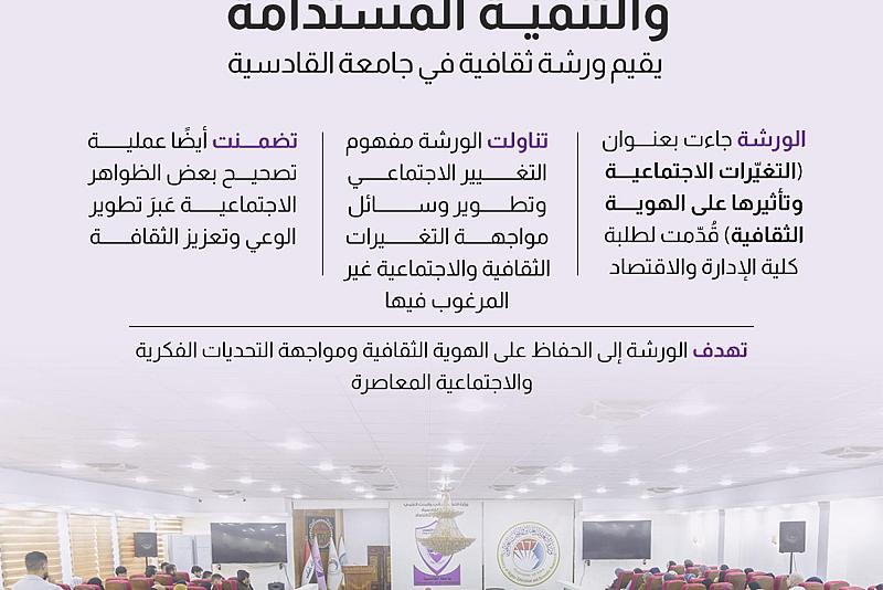 قسم التطوير والتنمية المستدامة يقيم ورشة ثقافية في جامعة القادسية