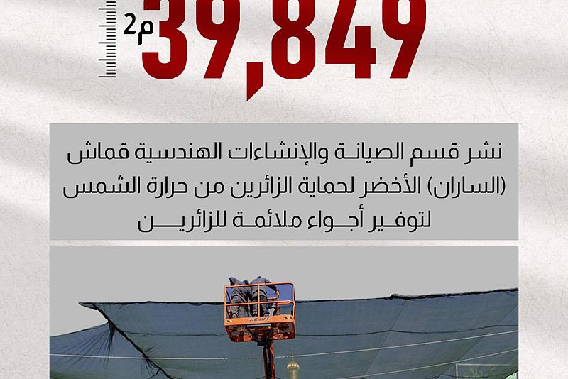 نشر قسم الصيانة والإنشاءات الهندسية قماش (الساران) الأخضر لحماية الزائرين من حرارة الشمس