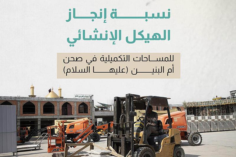75 % نسبة إنجاز الهيكل الإنشائي للمساحات التكميلية في صحن أم البنين (عليها السلام)