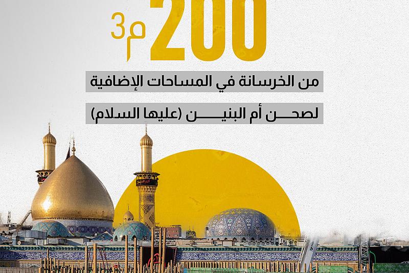 صبَّ أكثر من 200 م³ من الخرسانة في المساحات الإضافية لصحن أم البنين (عليها السلام).