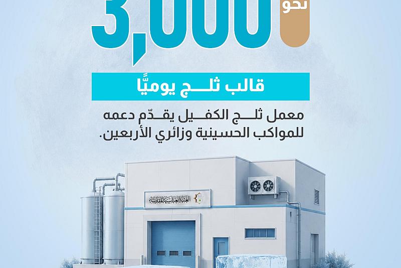  معمل ثلج الكفيل يقدّم دعمه للمواكب الحسينية وزائري الأربعين.